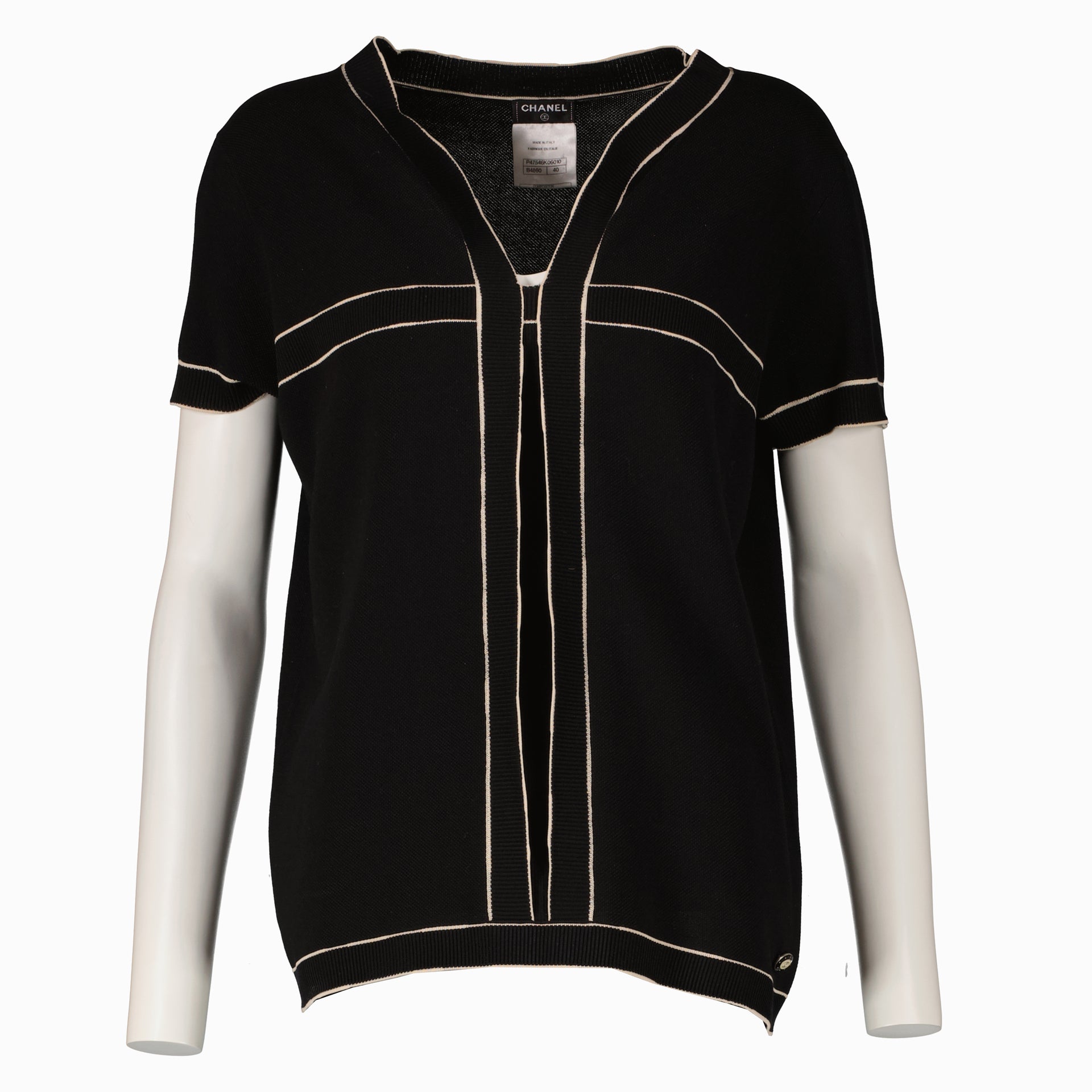 Shop this authentic Chanel Ribbed Knit Coco Mark Short Sleeve Top pre-loved on Labellov.com 