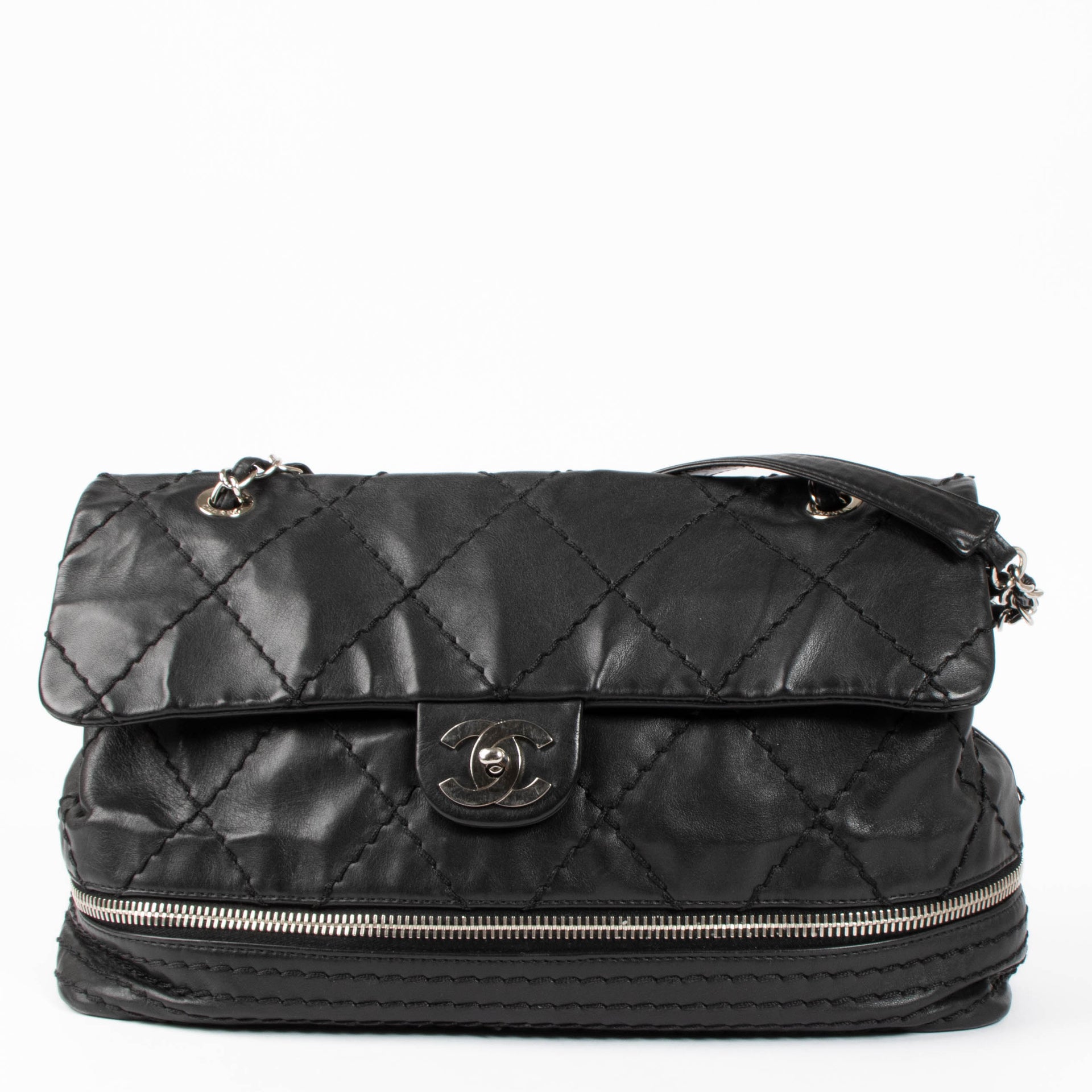 Shop this authentic Chanel Black Stitched Expandable Shoulder Bag pre-loved on Labellov.com 