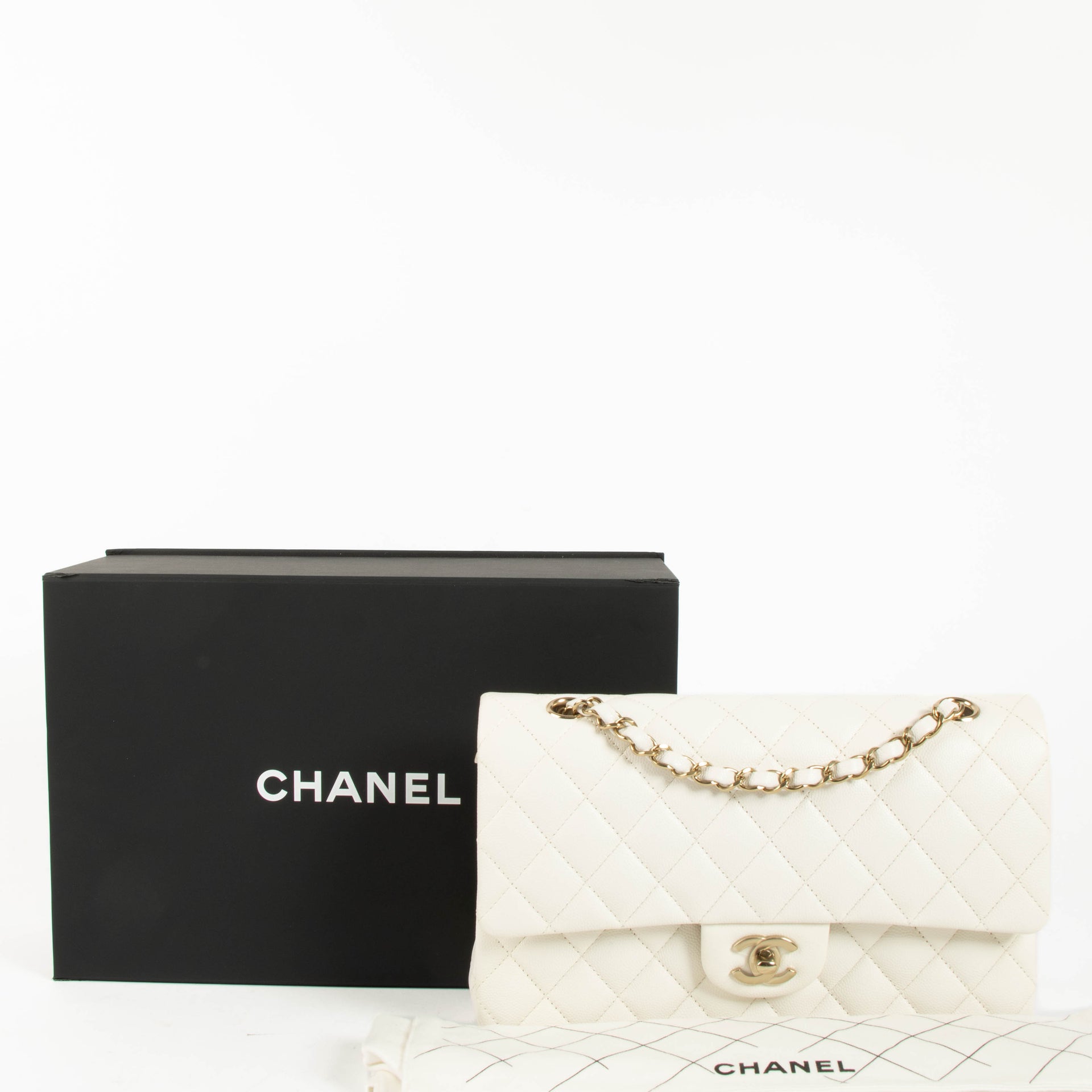 Chanel White Cavair Medium Classic 11.12 Bag