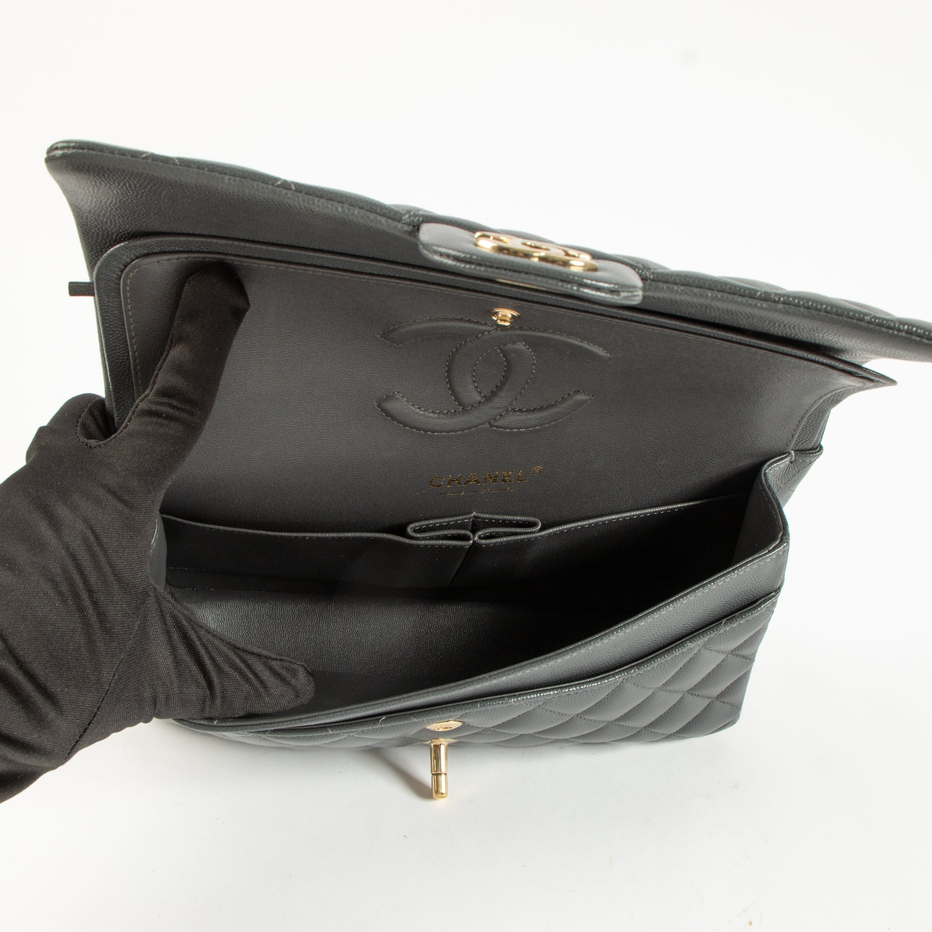 Shop the authentic Chanel Grey Caviar Classic 11.12 Handbag on Labellov.com !