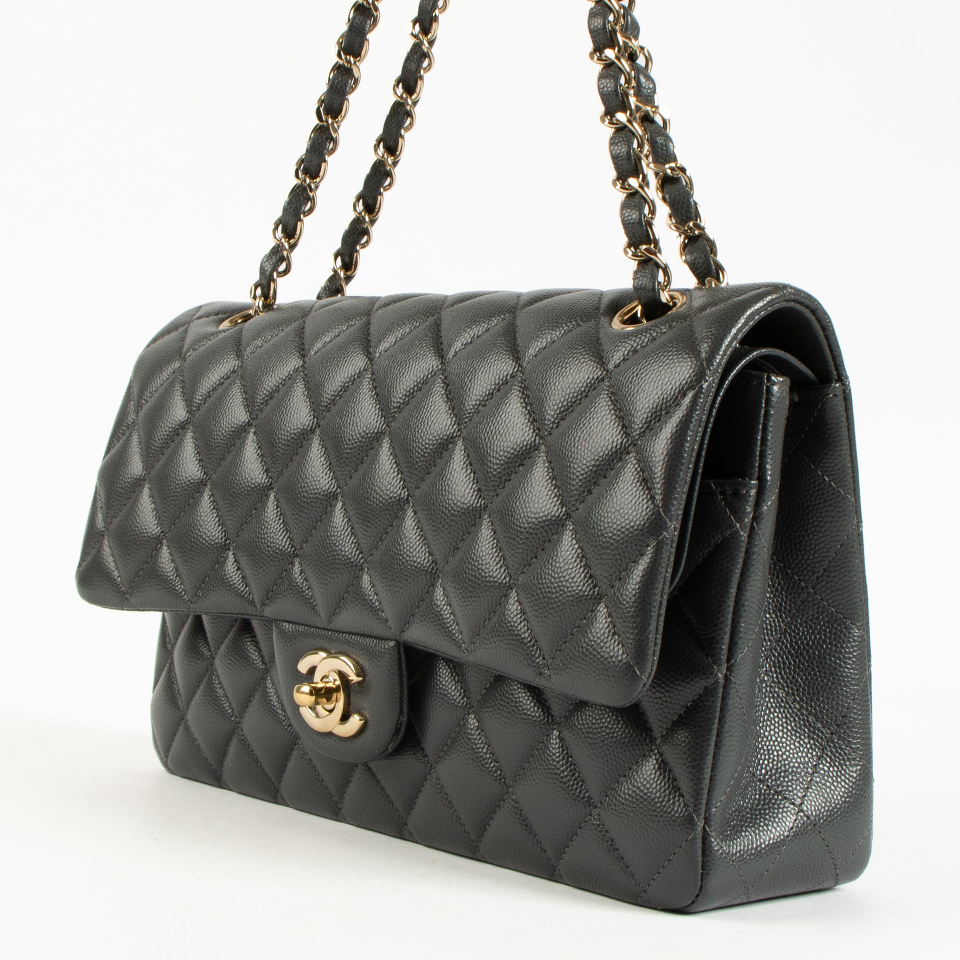 Shop the authentic Chanel Grey Caviar Classic 11.12 Handbag on Labellov.com !