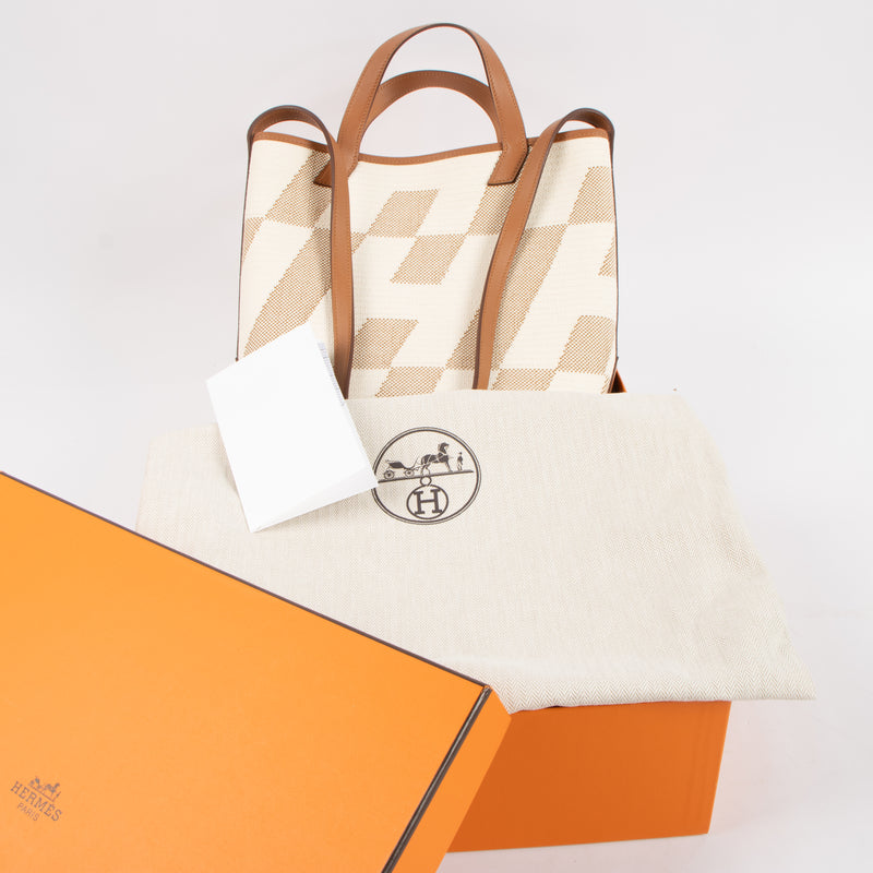 Hermès Cabas H en Biais 27 Ecru/Naturel/Gold Toile H/Swift