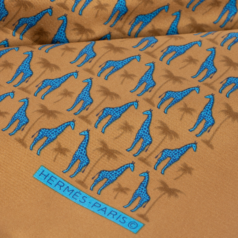 Hermès Gold Giraffe and Palm Tree Silk Gavroche 45 Scarf