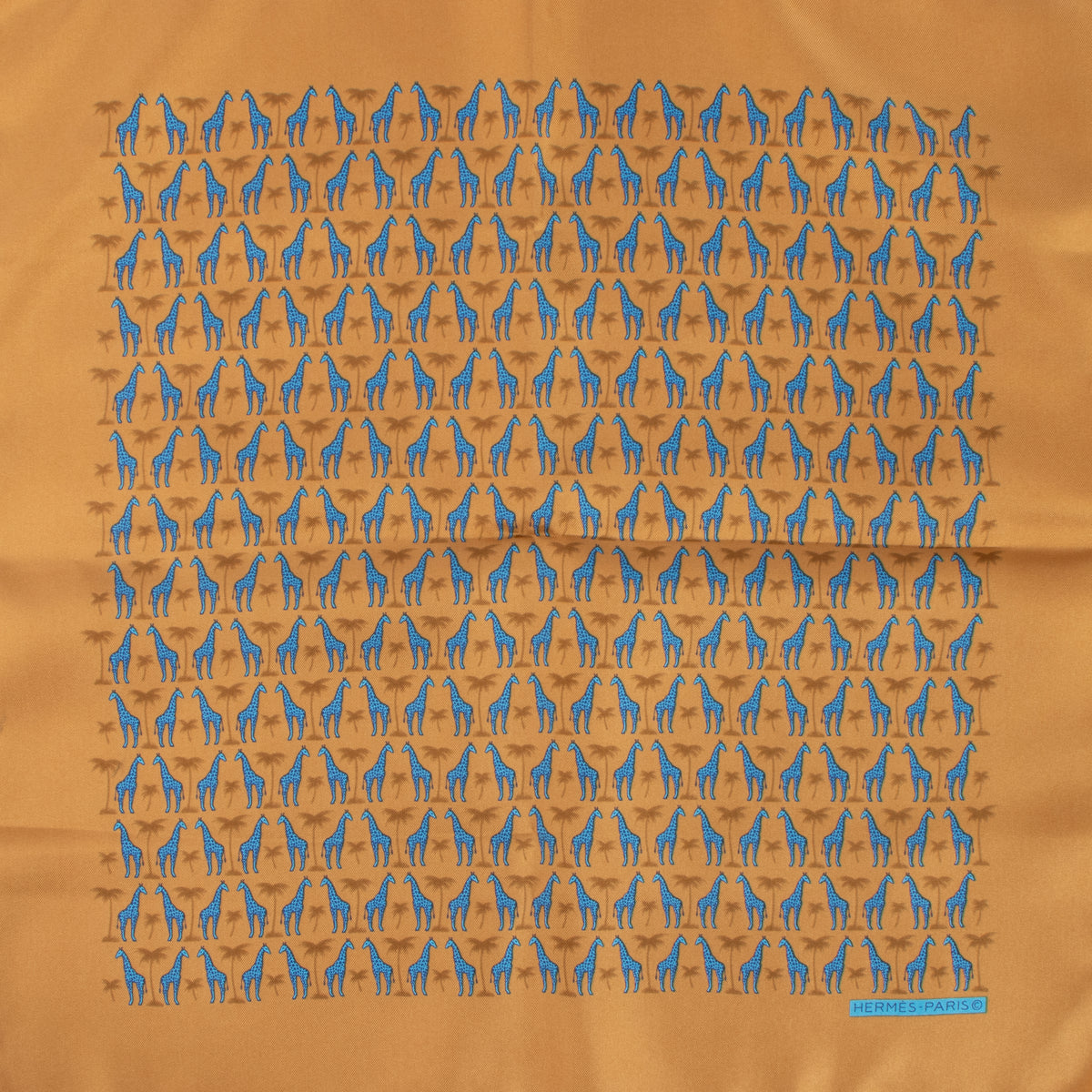 Hermès Gold Giraffe and Palm Tree Silk Gavroche 45 Scarf