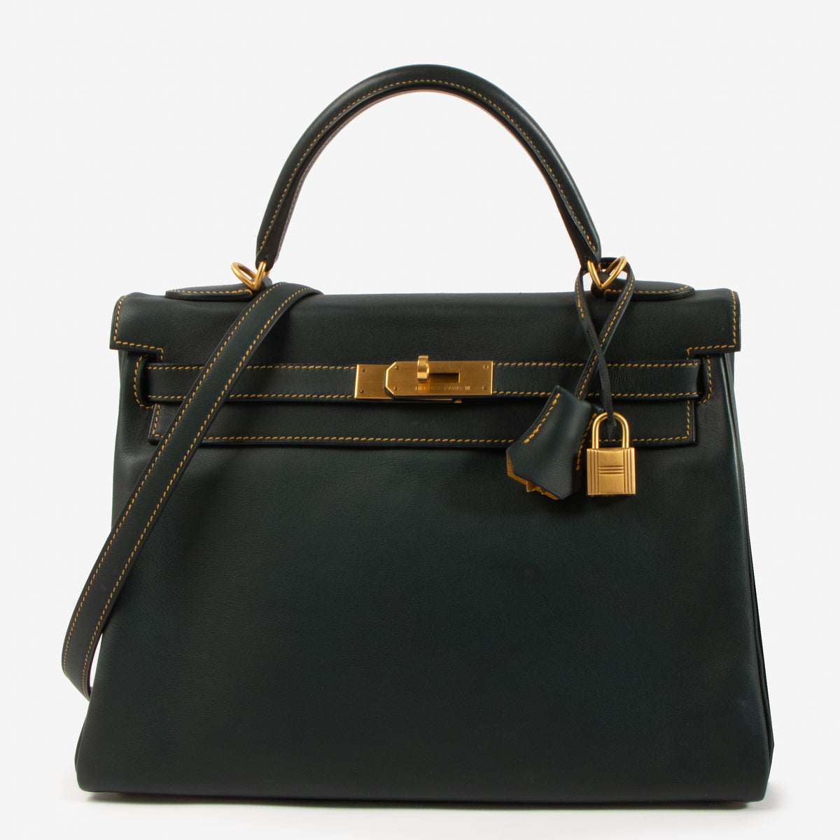 Shop this authentic Hermes HSS Kelly 32 Vert Cypress/Jaune Ambre Swift BGHW pre-loved on Labellov.com