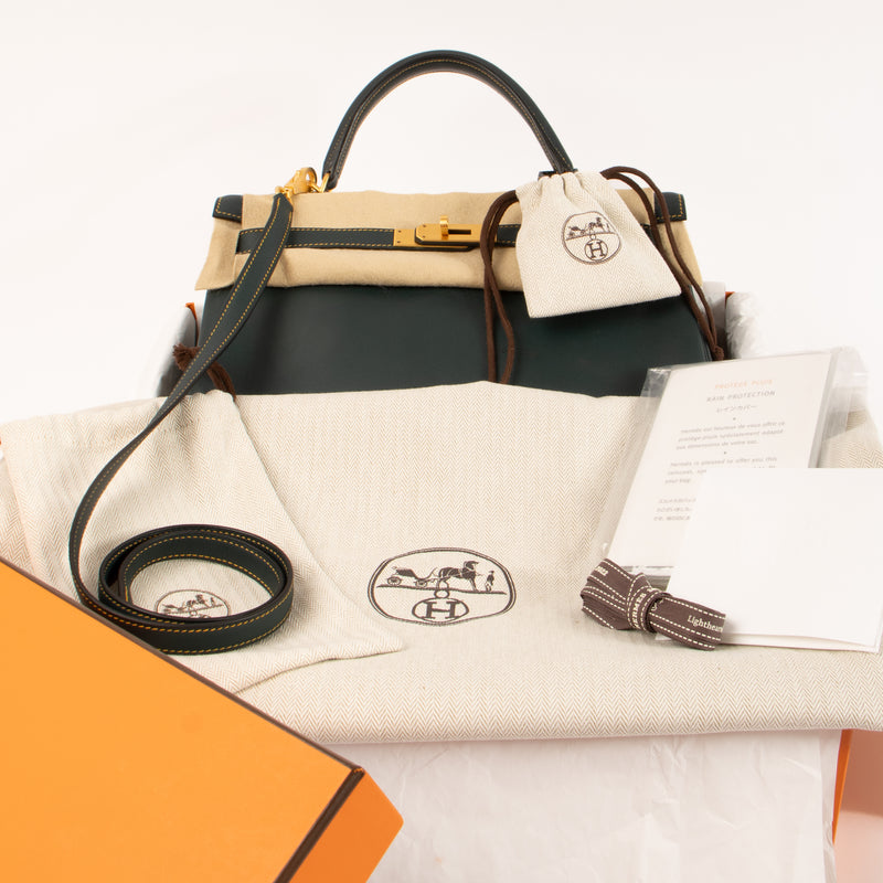 Shop this authentic Hermes HSS Kelly 32 Vert Cypress/Jaune Ambre Swift BGHW pre-loved on Labellov.com