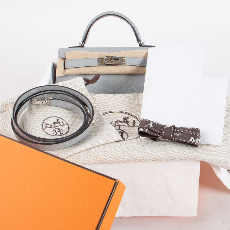 Hermès Kelly Mini II Bleu Glacier Epsom PHW