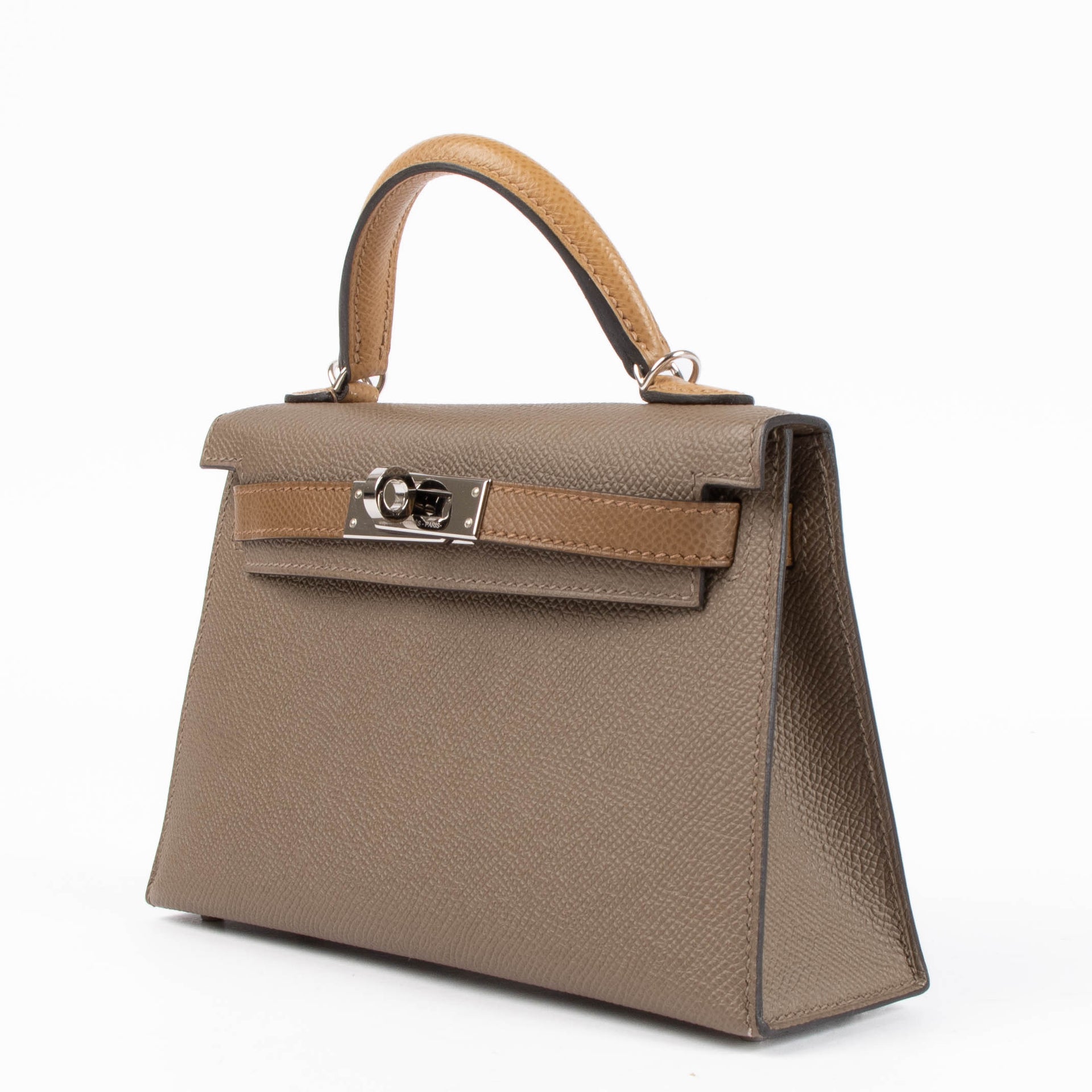Hermès Kelly Mini II Tricolore Etoupe/Alezan/Biscuit Epsom PHW