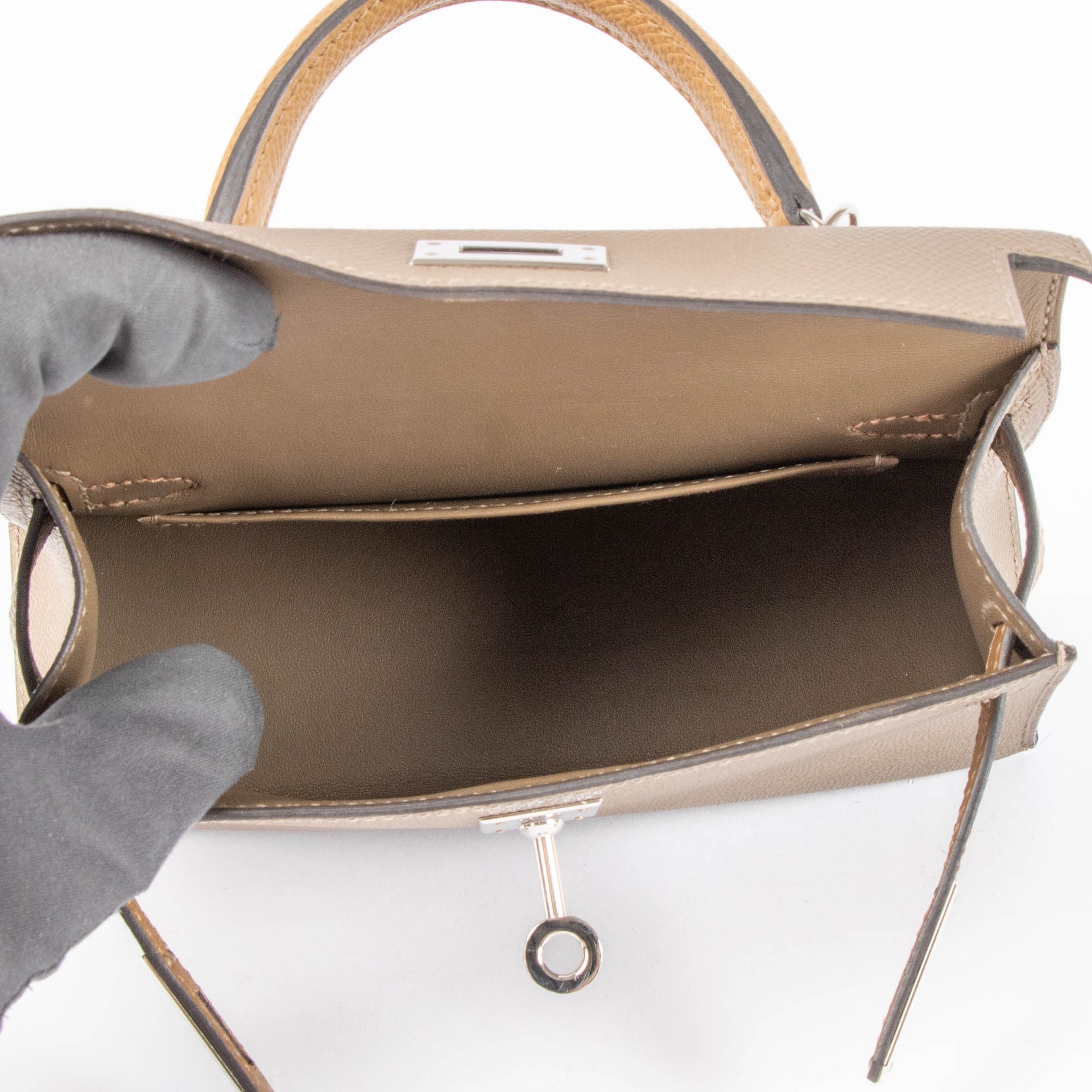 Hermès Kelly Mini II Tricolore Etoupe/Alezan/Biscuit Epsom PHW