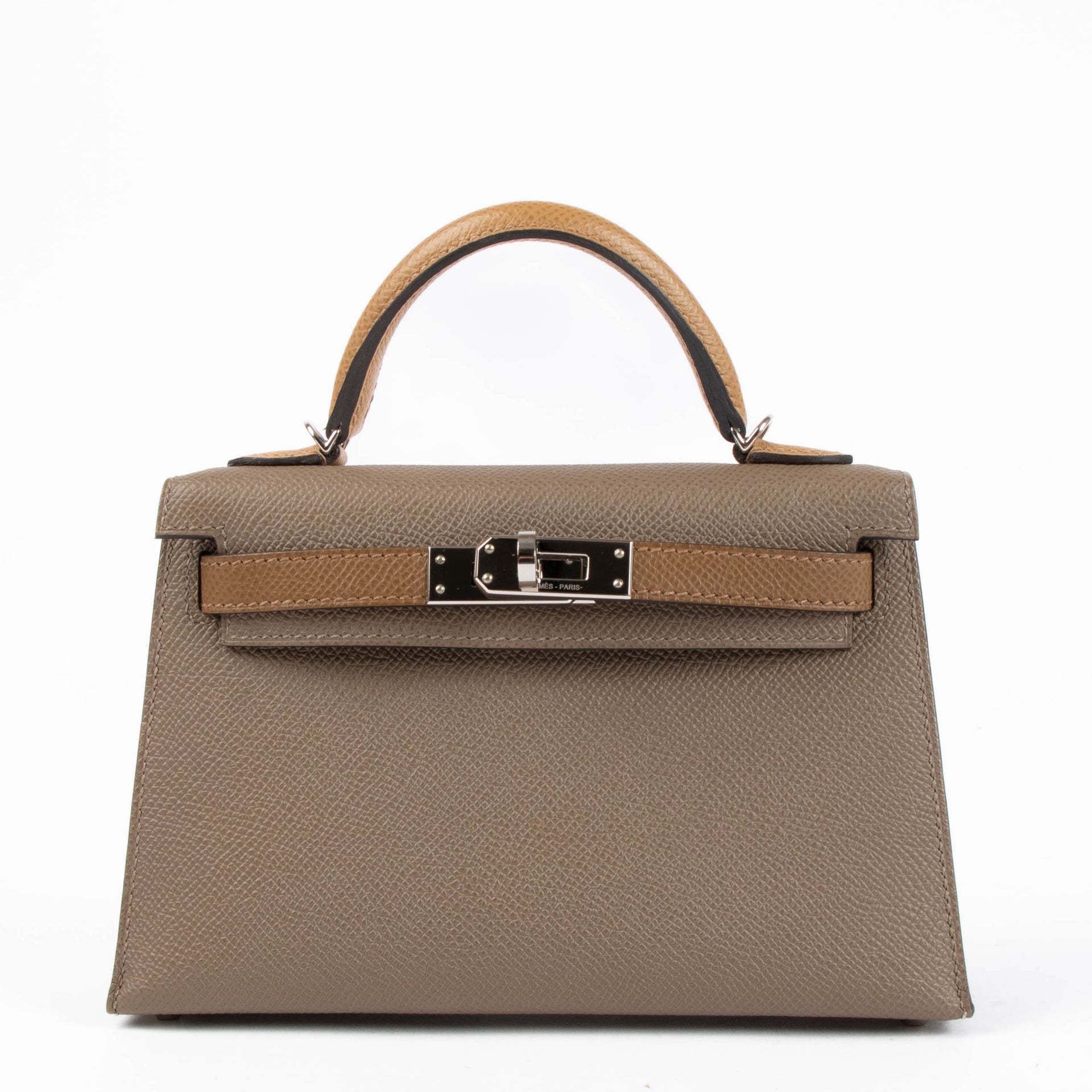 Hermès Kelly Mini II Tricolore Etoupe/Alezan/Biscuit Epsom PHW