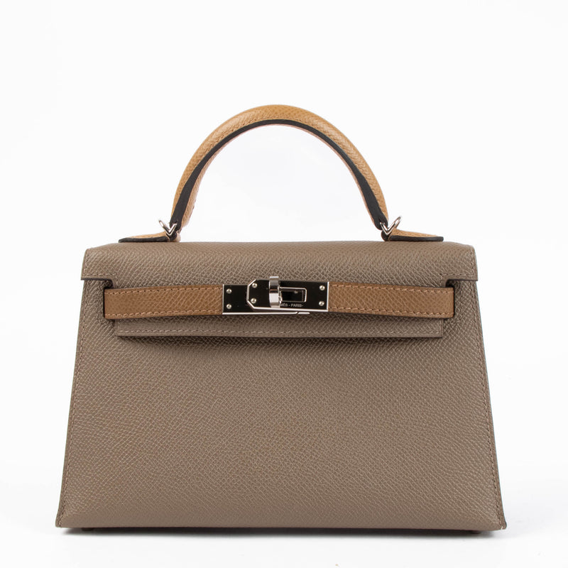 Hermès Kelly Mini II Tricolore Etoupe/Alezan/Biscuit Epsom PHW