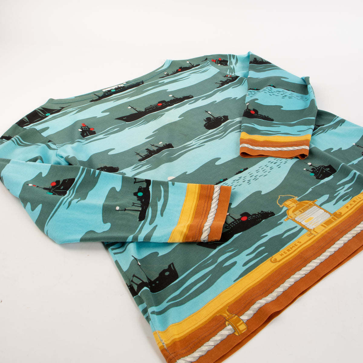 Shop this authentic Hermès Cotton Feux de Route Aperçus La Nuit En Mer Long Sleeve T-Shirt pre-loved on Labellov.com