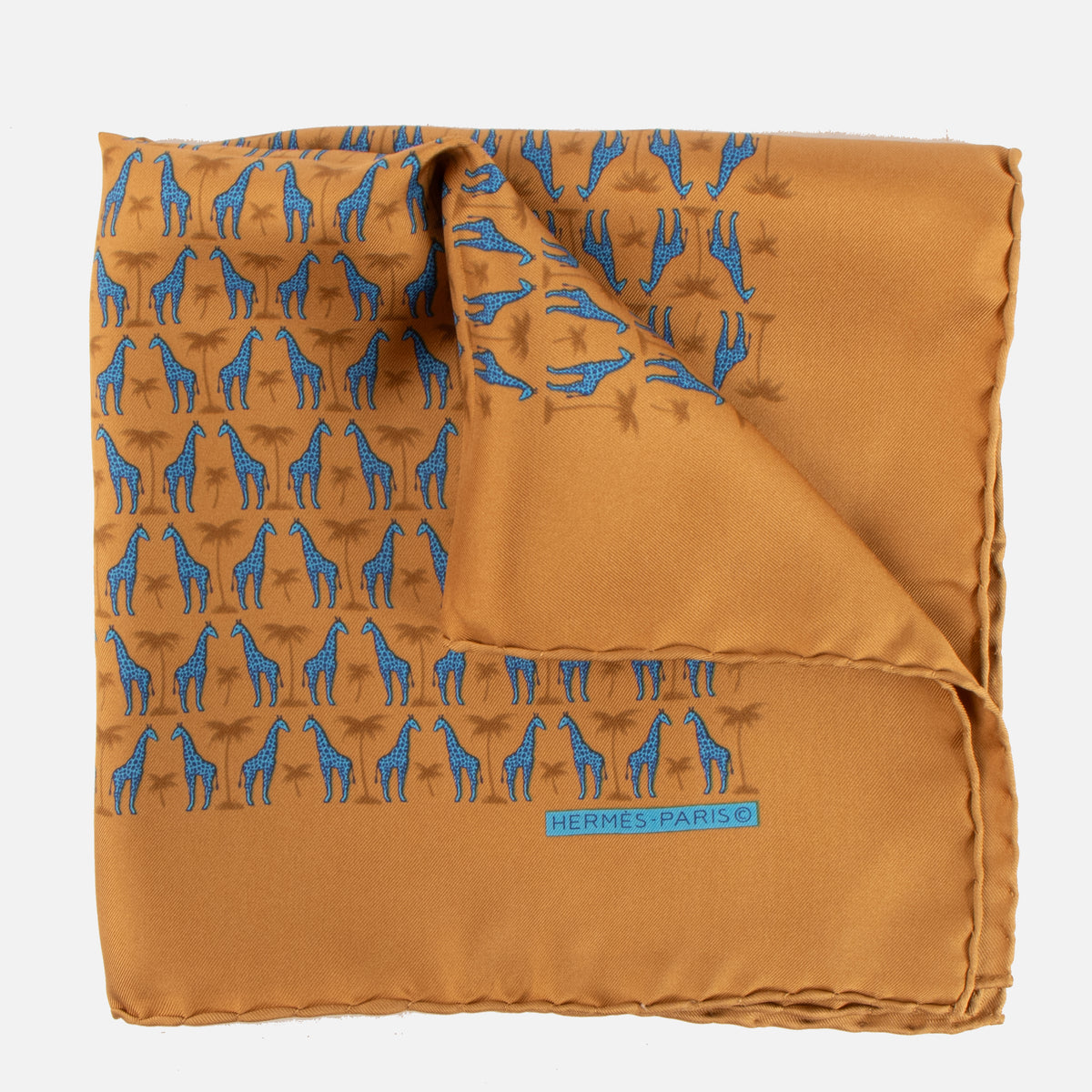 Hermès Gold Giraffe and Palm Tree Silk Gavroche 45 Scarf