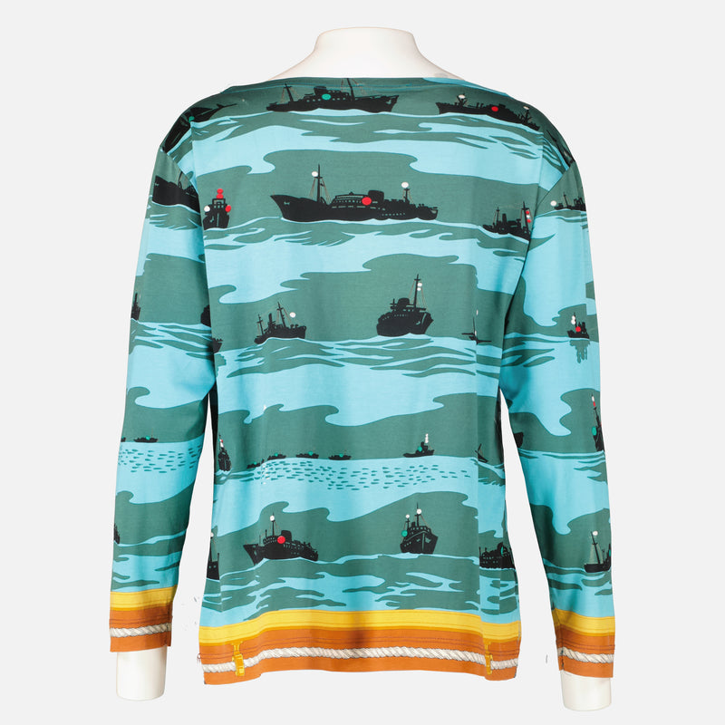 Shop this authentic Hermès Cotton Feux de Route Aperçus La Nuit En Mer Long Sleeve T-Shirt pre-loved on Labellov.com