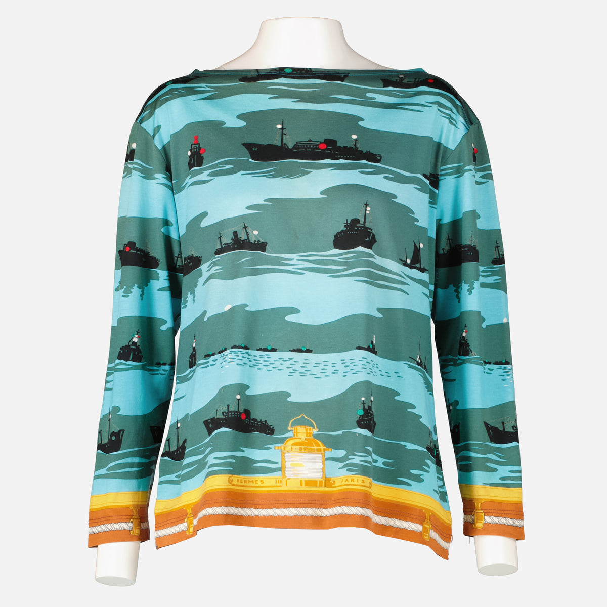 Shop this authentic Hermès Cotton Feux de Route Aperçus La Nuit En Mer Long Sleeve T-Shirt pre-loved on Labellov.com