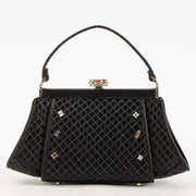 Shop this authentic Judith Leiber Black Satin Frame Clutch pre-loved on Labellov.com