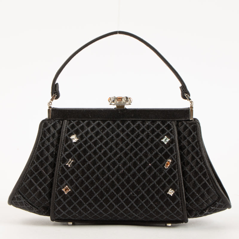 Shop this authentic Judith Leiber Black Satin Frame Clutch pre-loved on Labellov.com