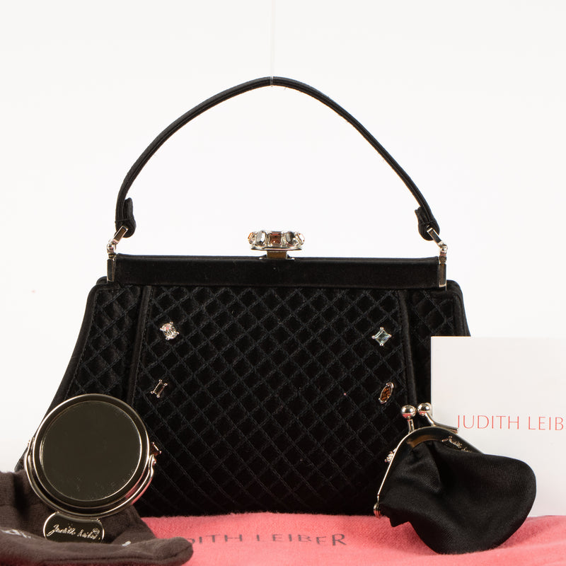 Shop this authentic Judith Leiber Black Satin Frame Clutch pre-loved on Labellov.com