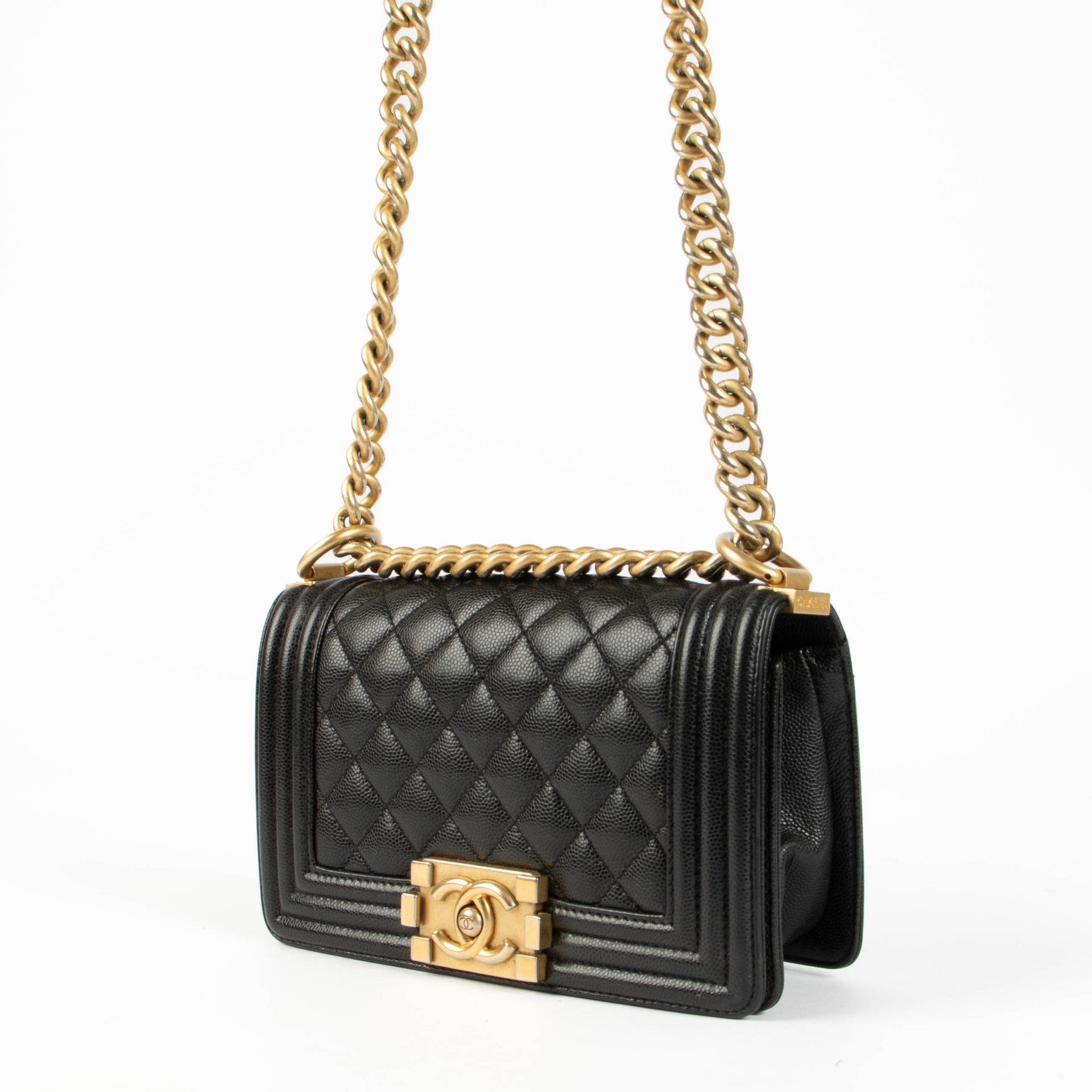 Shop this 100% authentic Chanel Black Caviar Small Boy Chanel Bag at Labellov.com