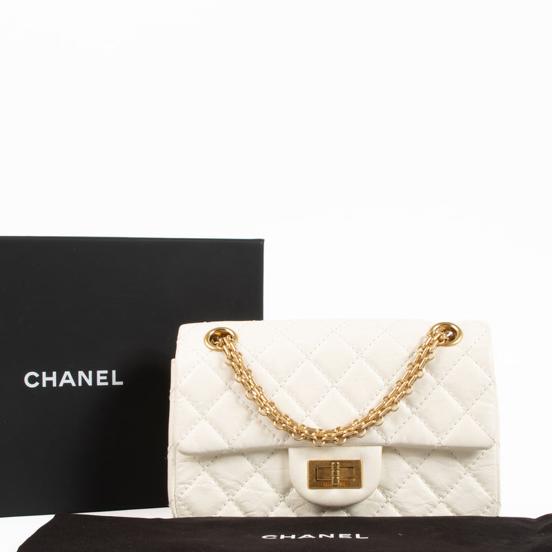 Chanel White Aged Calfskin Reissue 2.55 Mini Handbag