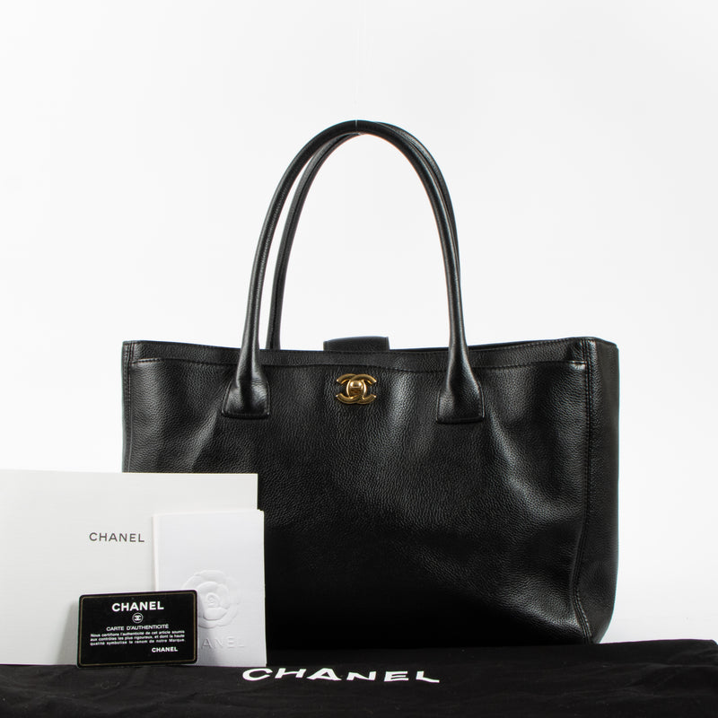 Shop this authentic Chanel Black Leather Medium Executive Tote Bag pre-loved on Labellov.com 