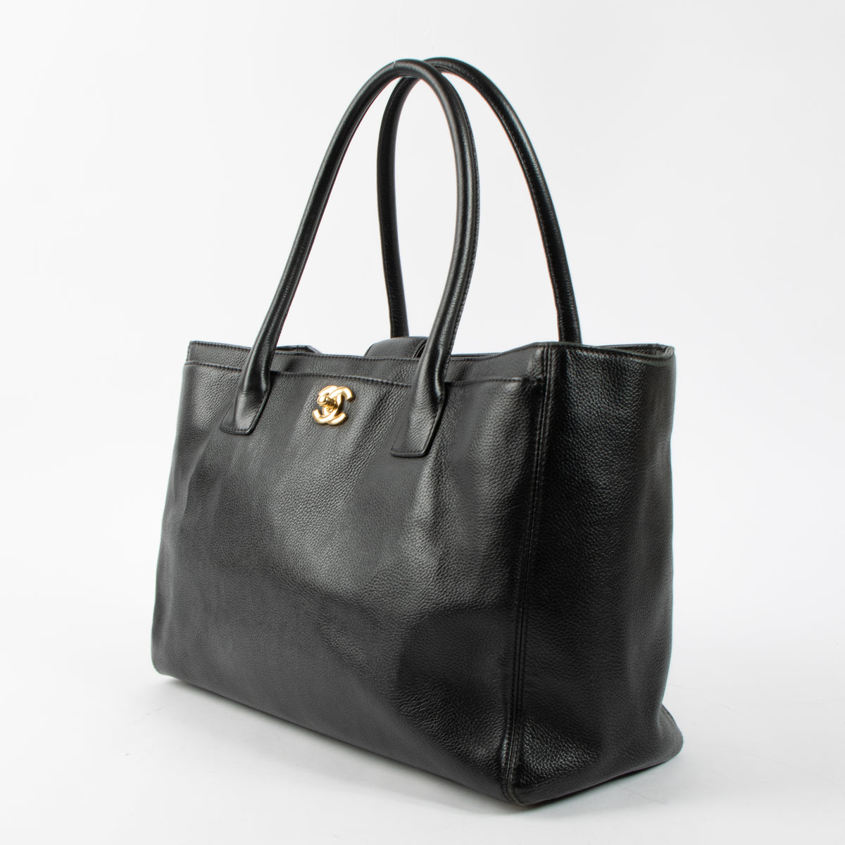 Shop this authentic Chanel Black Leather Medium Executive Tote Bag pre-loved on Labellov.com 