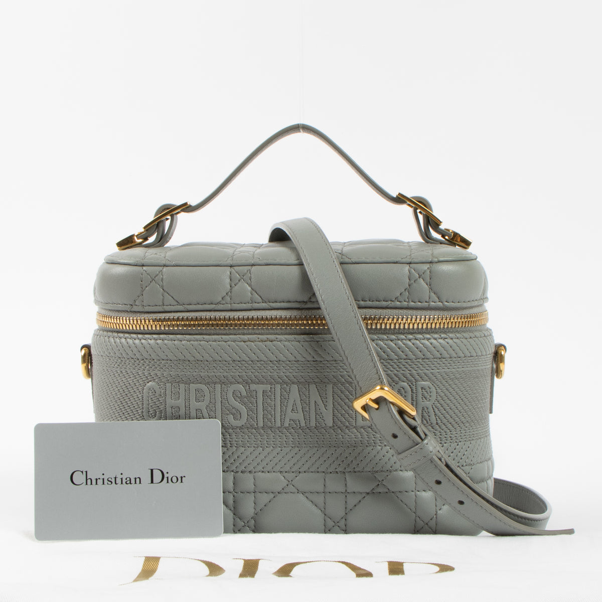 Shop the authentic Christian Dior Grey Cannage Diortravel Small Vanity Bag at Labellov.com