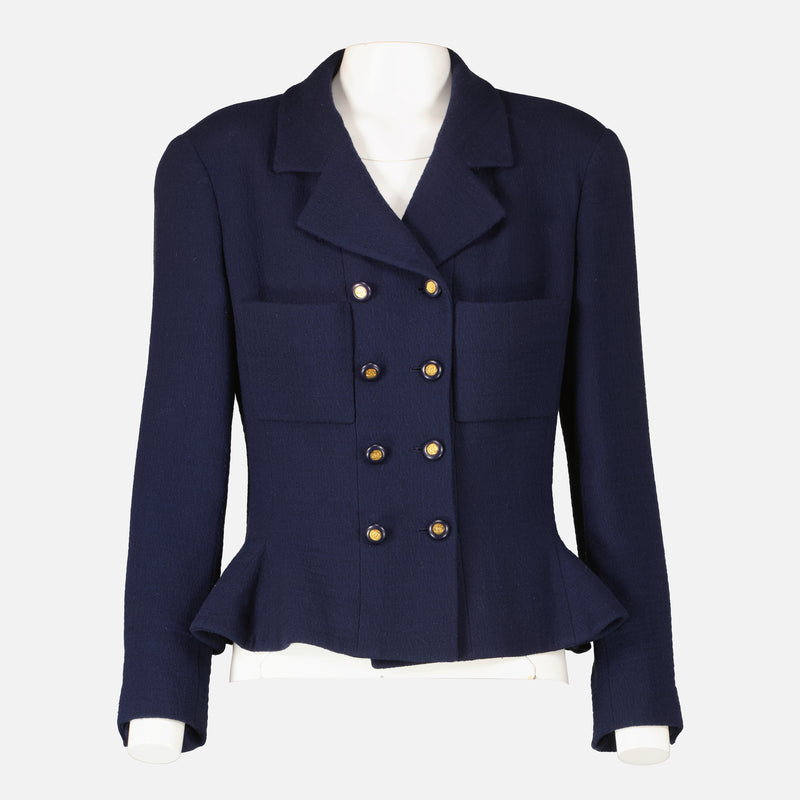 Shop this authentic Chanel 94P Blue Tweed Jacket Size FR40 pre-loved on Labellov.com