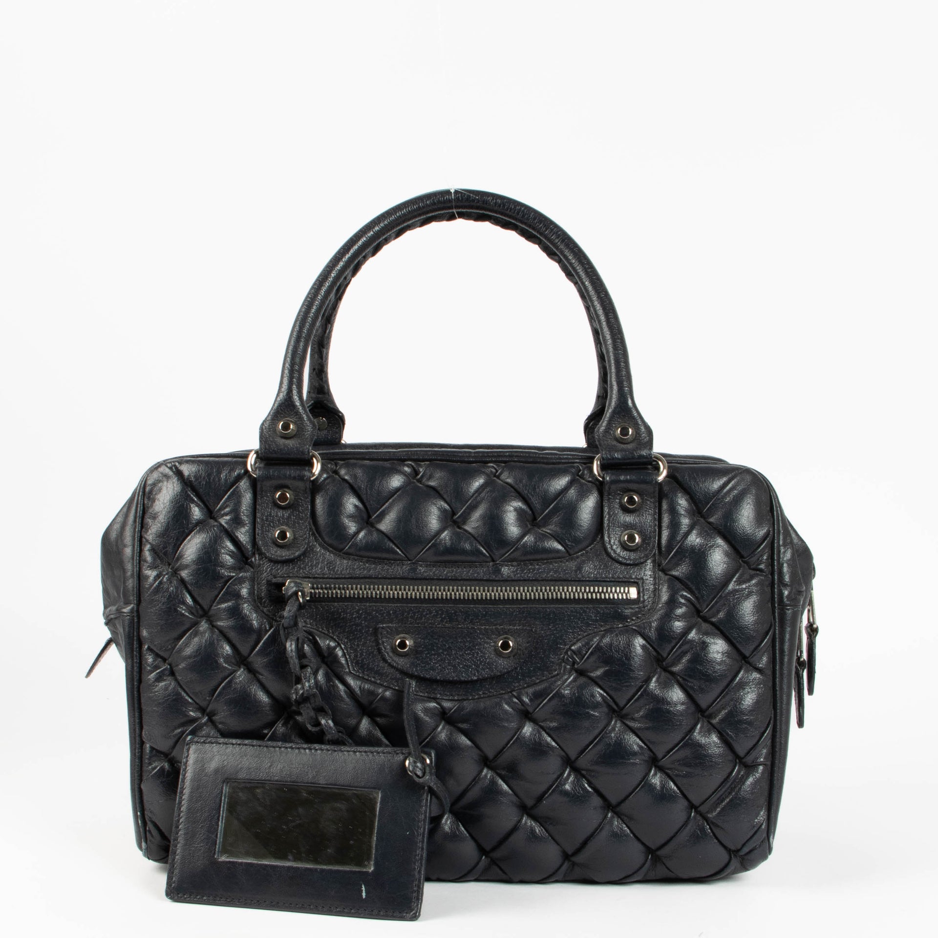 Shop the authentic Balenciaga Blue Leather Quilted Plombe Shoulder Bag second hand on Labellov.com