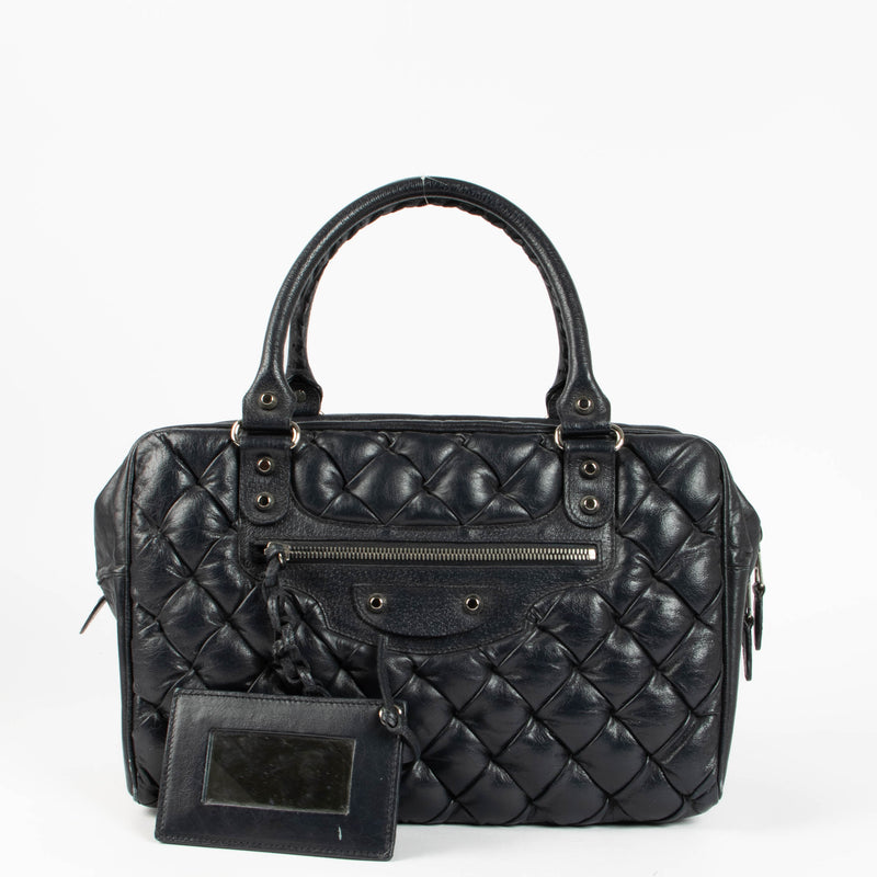 Shop the authentic Balenciaga Blue Leather Quilted Plombe Shoulder Bag second hand on Labellov.com