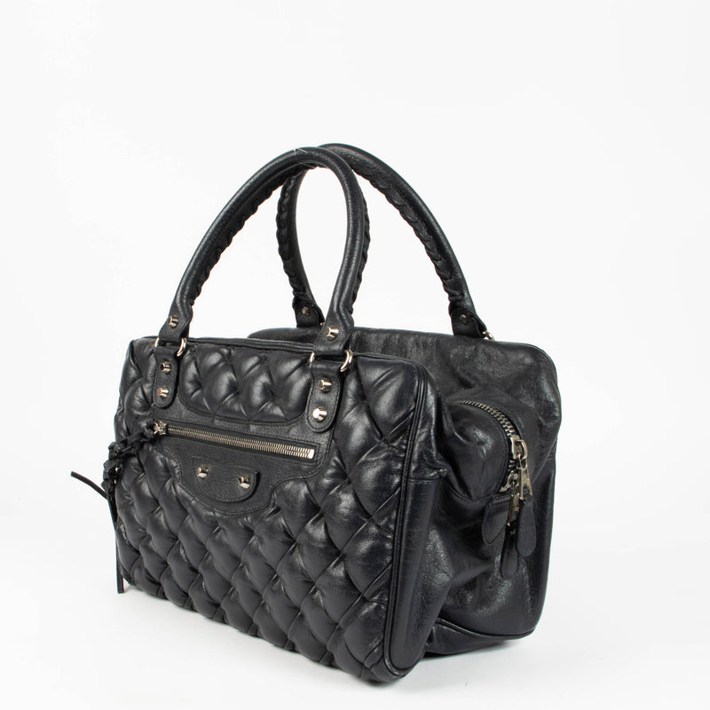 Shop the authentic Balenciaga Blue Leather Quilted Plombe Shoulder Bag second hand on Labellov.com