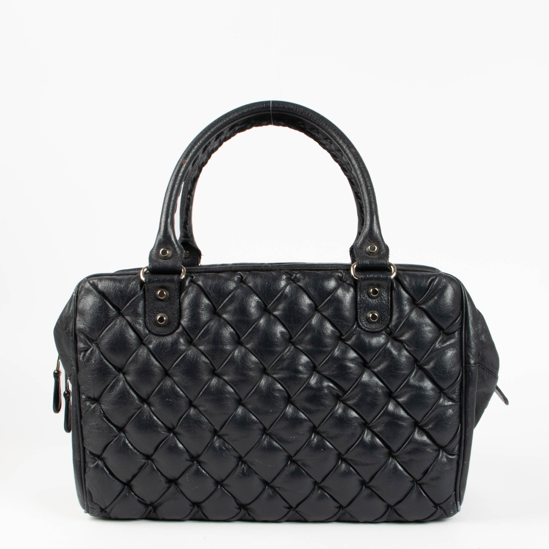 Shop the authentic Balenciaga Blue Leather Quilted Plombe Shoulder Bag second hand on Labellov.com