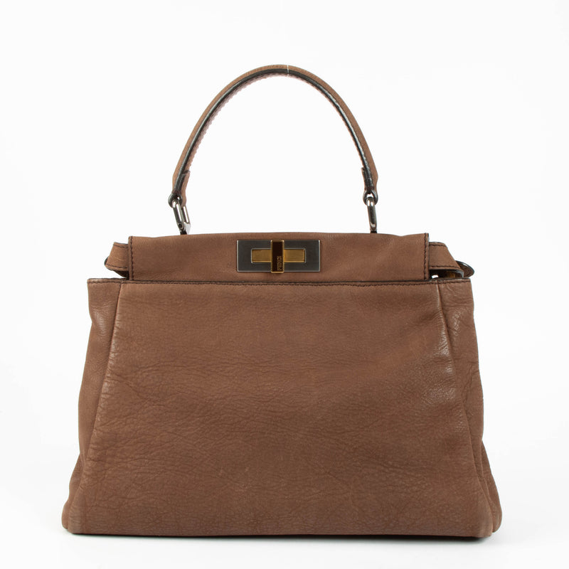 Fendi Brown Nubuck/Orange Python Medium Peekaboo Bag