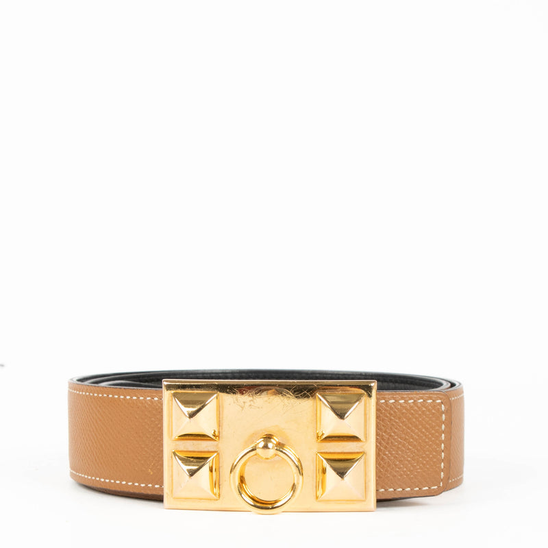 Shop the authentic Hermes Gold Leather Reversible Belt second hand on Labellov.com