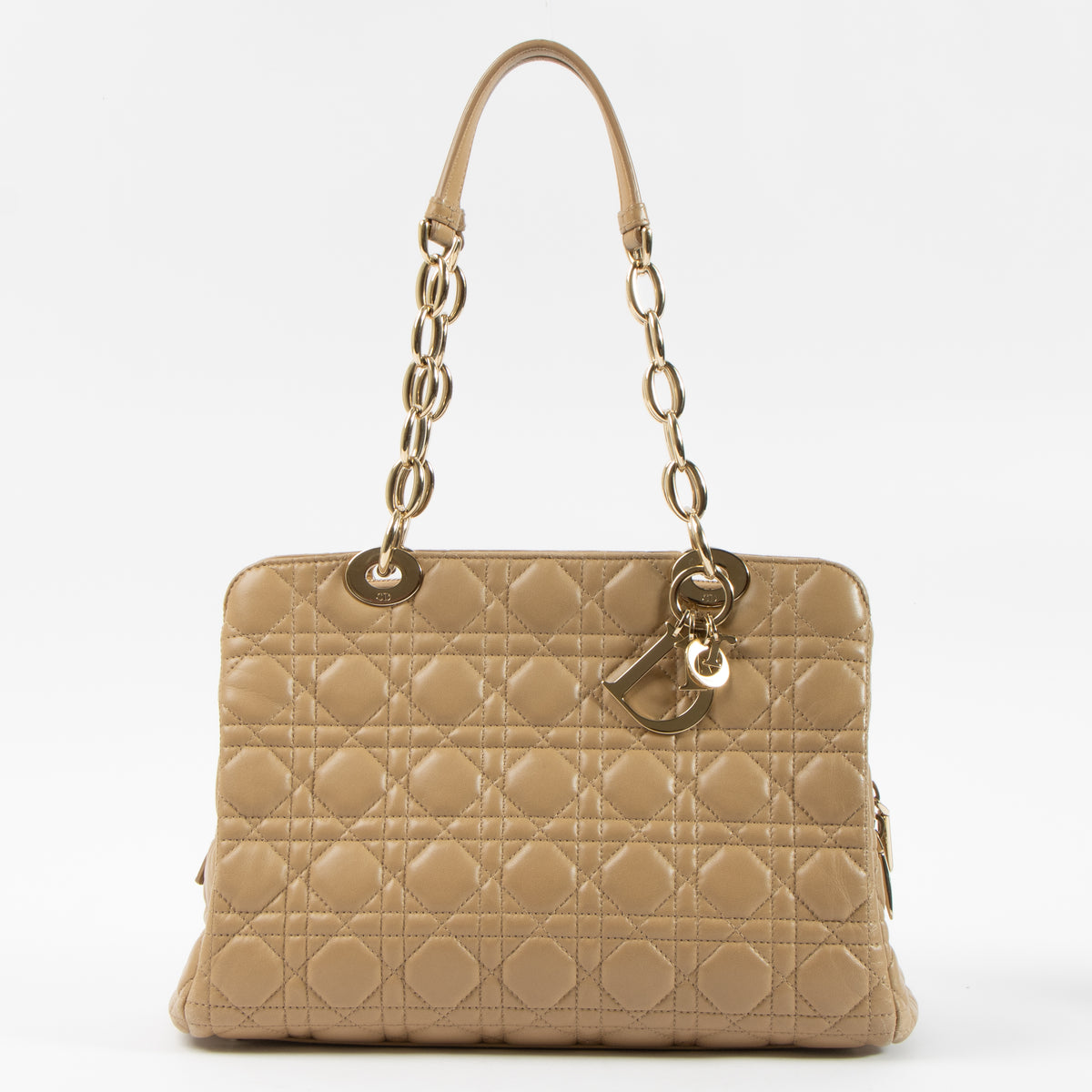 Shop this authentic Christian Dior Beige Lambskin Soft Lady Dior Small Shopping Bag pre-loved on Labellov.com