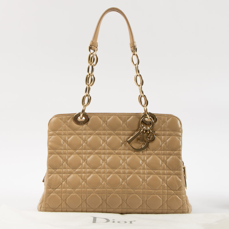 Shop this authentic Christian Dior Beige Lambskin Soft Lady Dior Small Shopping Bag pre-loved on Labellov.com