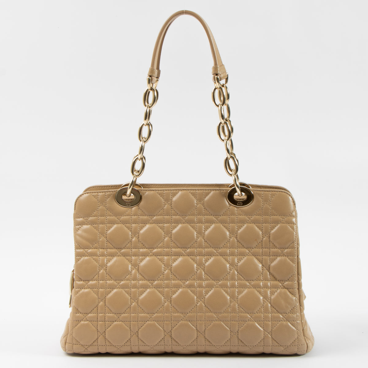 Shop this authentic Christian Dior Beige Lambskin Soft Lady Dior Small Shopping Bag pre-loved on Labellov.com