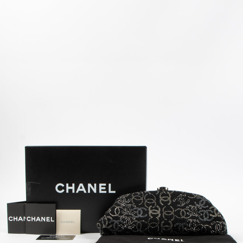 Shop this authentic Chanel 10A Paris-Shanghai Black Tweed CC Strass Clutch pre-loved on Labellov.com