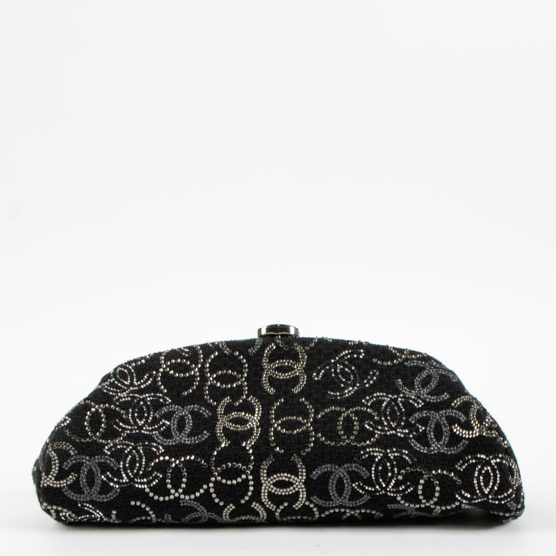 Shop this authentic Chanel 10A Paris-Shanghai Black Tweed CC Strass Clutch pre-loved on Labellov.com