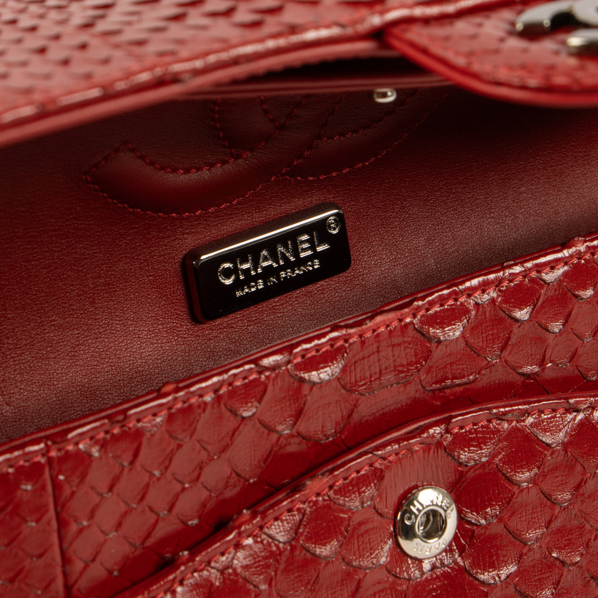 Shop this authentic luxury Chanel Red Python Medium Classic 11.12 bag Pre-Loved on Labellov.com