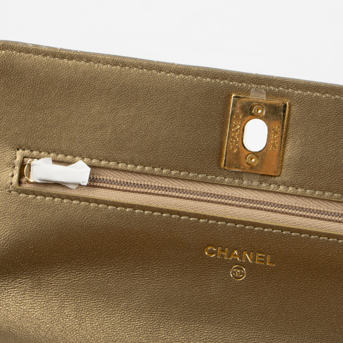Shop this authentic Chanel Gold Lambskin Wallet On Chain pre-loved on Labellov.com