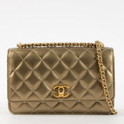 Shop this authentic Chanel Gold Lambskin Wallet On Chain pre-loved on Labellov.com
