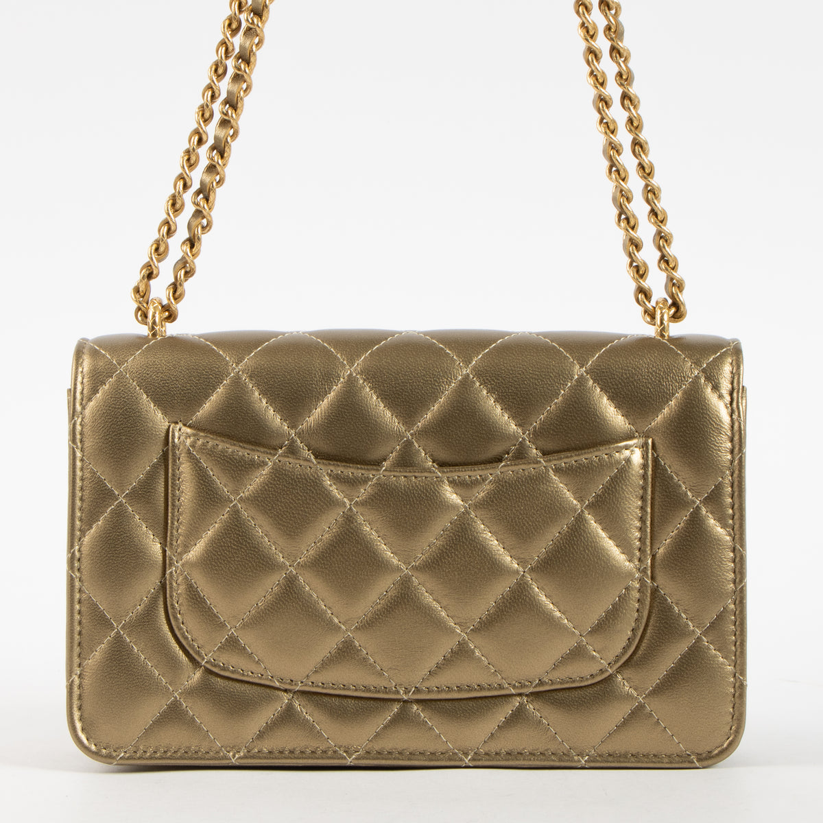 Shop this authentic Chanel Gold Lambskin Wallet On Chain pre-loved on Labellov.com