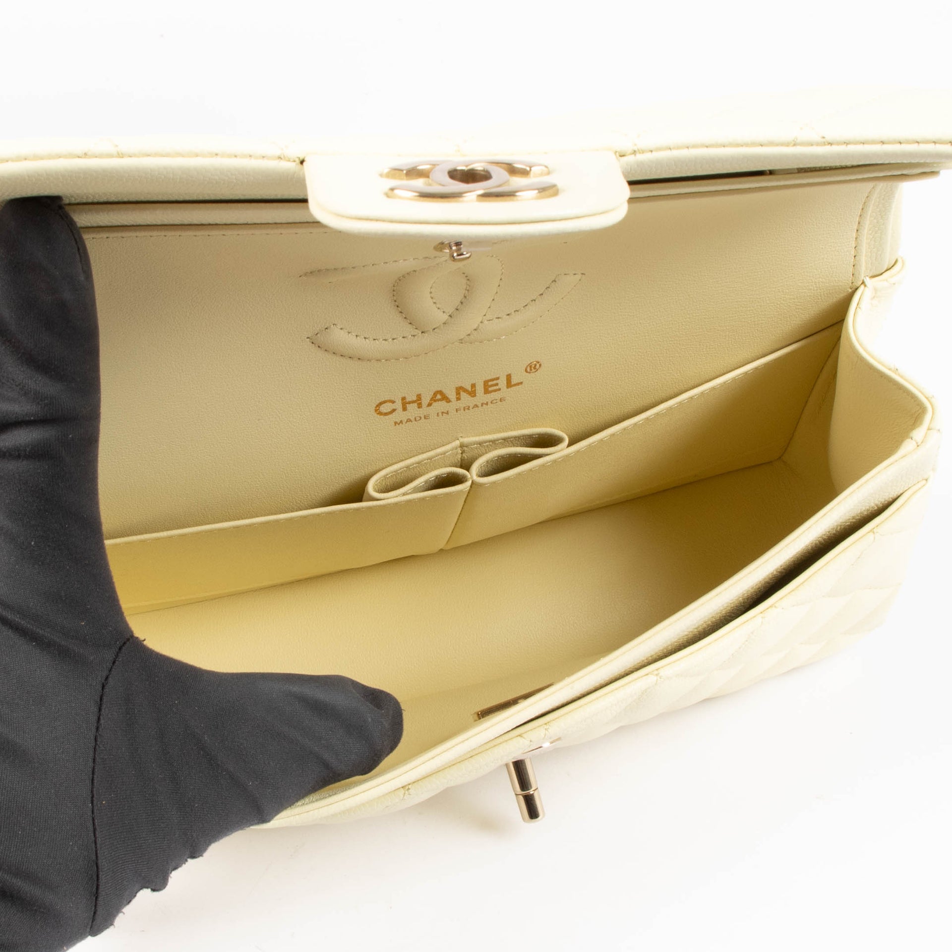 Chanel Butter Yellow Caviar Small Classic Handbag