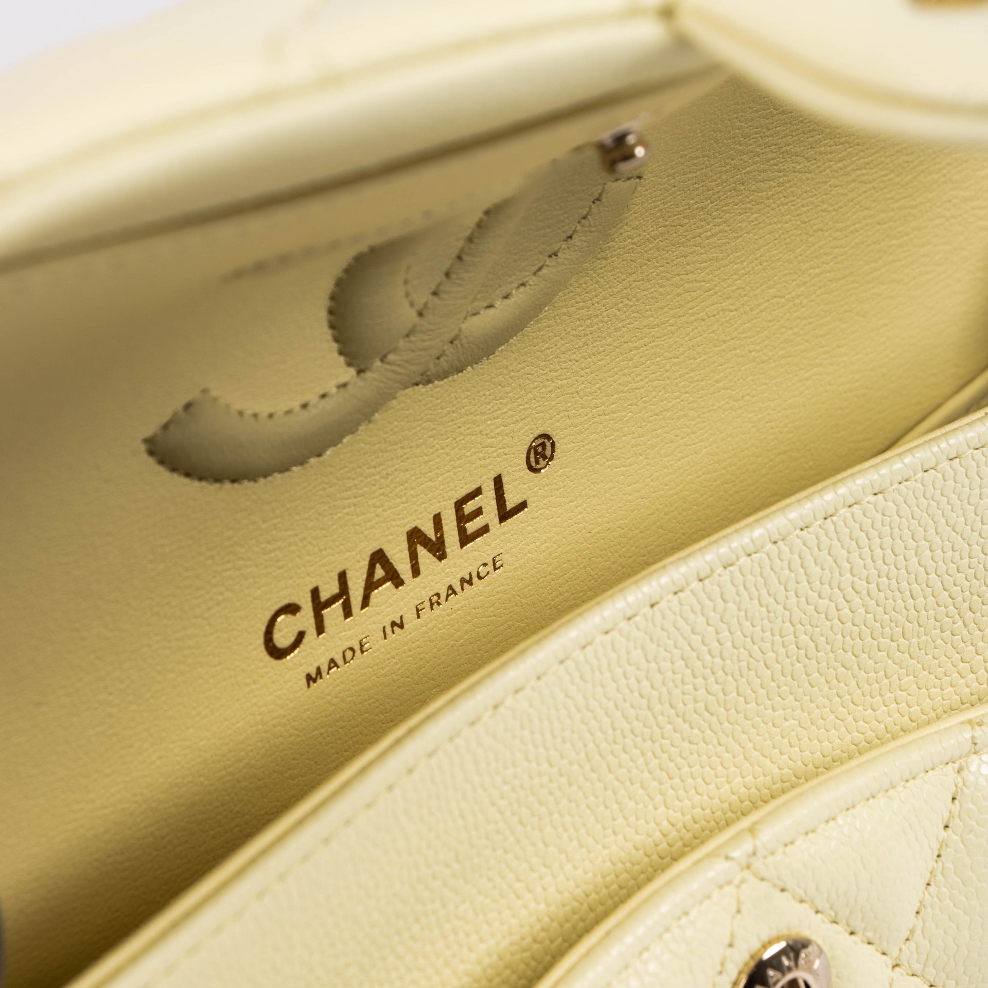 Chanel Butter Yellow Caviar Small Classic Handbag