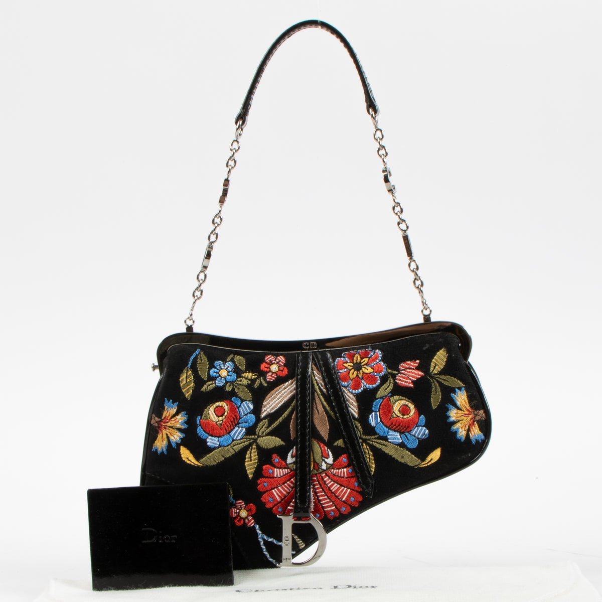 Dior by John Galliano 2002 Black Embroidered Suede Saddle Pouch
