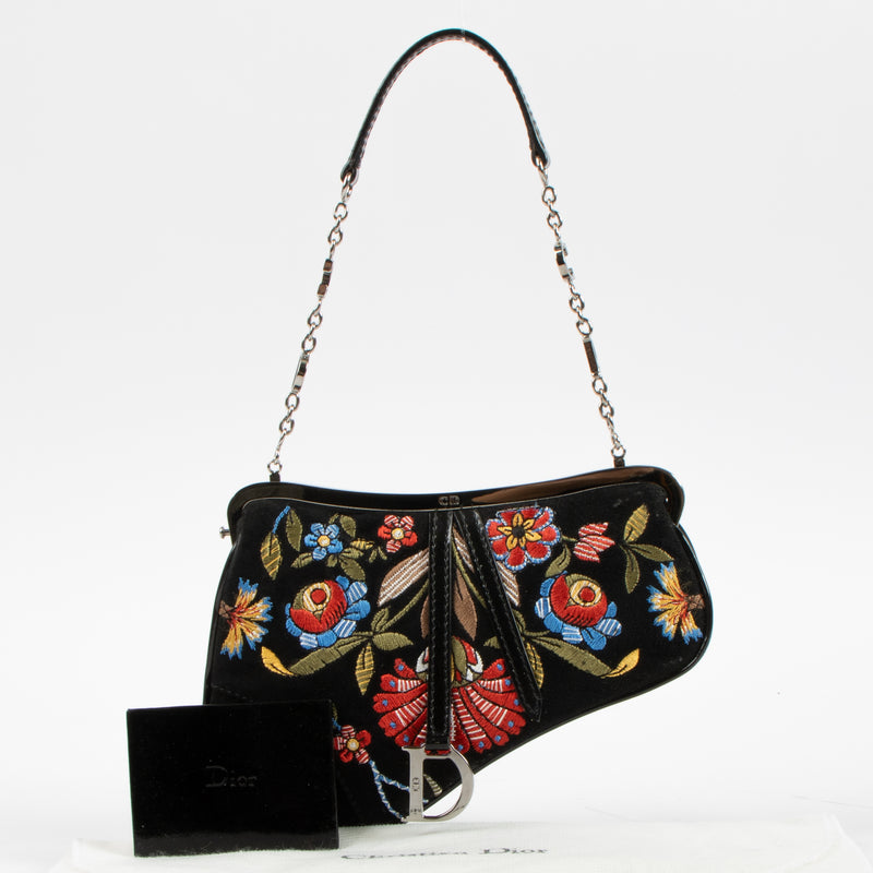 Dior by John Galliano 2002 Black Embroidered Suede Saddle Pouch