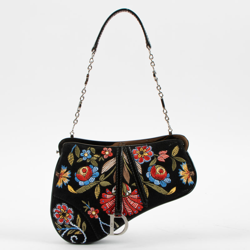 Dior by John Galliano 2002 Black Embroidered Suede Saddle Pouch
