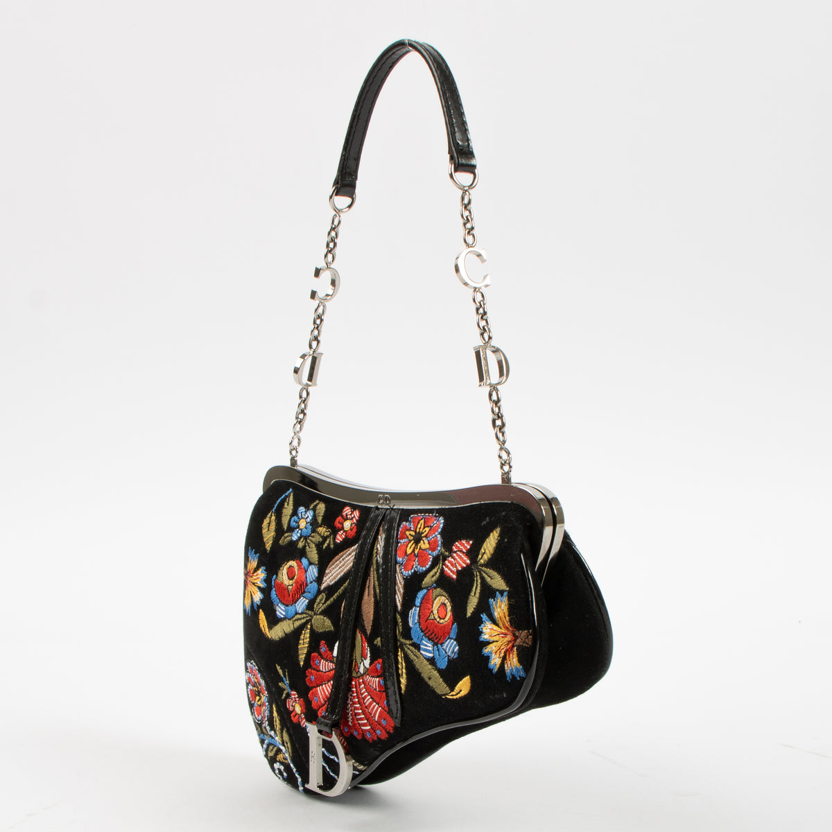 Dior by John Galliano 2002 Black Embroidered Suede Saddle Pouch
