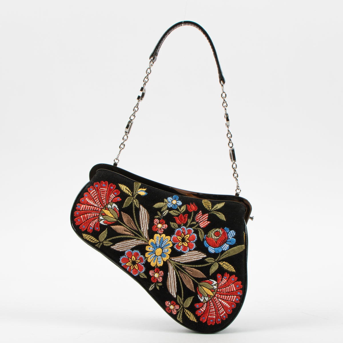 Dior by John Galliano 2002 Black Embroidered Suede Saddle Pouch